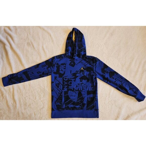 Jordan Boy's Blue/Black Essentials Allover Print Fleece Hoodie Age 12/13 Years - Picture 2 of 9